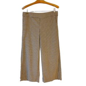 Loft Plaid Checked Wide Leg Crop Pants Mustard Yellow Tan Black 4